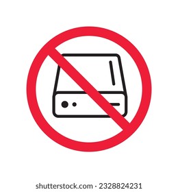 Forbidden Prohibited Warning, caution, attention, restriction. Hard drive vector icon. External hard disk icon. Hard disk drive flat sign. Portable Power bank icon