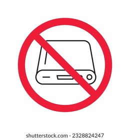 Forbidden Prohibited Warning, caution, attention, restriction. Hard drive vector icon. External hard disk icon. Hard disk drive flat sign. Portable Power bank icon
