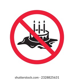 Forbidden Prohibited Warning, caution, attention, restriction label danger. No Cake vector icon. Tasty cake flat sign design. Tart symbol pictogram