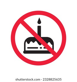 Verbotene Warnung, Vorsicht, Aufmerksamkeit, Restriktionskennzeichnung Gefahr. Kein Cake Vektorsymbol. Geschmackvolles Design für Kuchen mit flachen Schildern. Piktogramm-Symbol