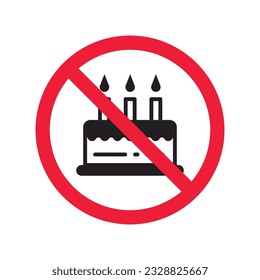 Forbidden Prohibited Warning, caution, attention, restriction label danger. No Cake vector icon. Tasty cake flat sign design. Tart symbol pictogram