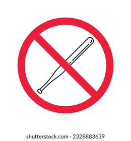 Forbidden Prohibited Warning, caution, attention, restriction label danger. Do not use Base bat icon. Baseball bat flat sign design. No Base bat symbol pictogram
