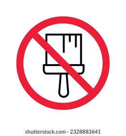 Forbidden Prohibited Warning, caution, attention, restriction label danger. No Paint brush icon. Paint brush flat sign design. Brush vector symbol pictogram. 