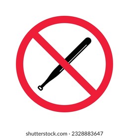 Forbidden Prohibited Warning, caution, attention, restriction label danger. Do not use Base bat icon. Baseball bat flat sign design. No Base bat symbol pictogram