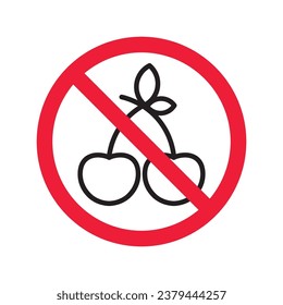 Forbidden Prohibited Warning, caution, attention, restriction label danger. No cherry vector icon. Do not eat cherries sign design. No 
cherry symbol flat pictogram. 