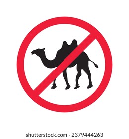 Forbidden Prohibited Warning, caution, attention, restriction label danger. No camel vector icon. Do not use camel sign design. No 
arabian bedouin symbol flat pictogram. 