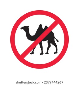 Forbidden Prohibited Warning, caution, attention, restriction label danger. No camel vector icon. Do not use camel sign design. No 
arabian bedouin symbol flat pictogram. 