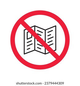 Forbidden Prohibited Warning, caution, attention, restriction label danger. No booklet vector icon. Do not use brochure leaflet sign design. No catalogue brochures symbol flat pictogram. 