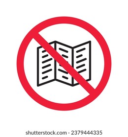 Forbidden Prohibited Warning, caution, attention, restriction label danger. No booklet vector icon. Do not use brochure leaflet sign design. No catalogue brochures symbol flat pictogram. 