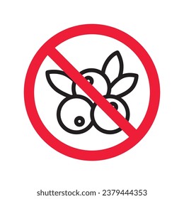 Prohibido Advertencia, precaución, atención, peligro de restricción. Icono vectorial sin bayas. No coma bayas con diseño de señas. No hay ningún pictograma plano con símbolo de bayas. 