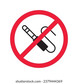 Forbidden Prohibited Warning, caution, attention, restriction label danger. No audio cabel vector icon. Do not use DJ cabel sign design. No AUX symbol flat pictogram. 