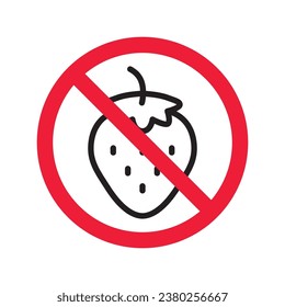 Forbidden Prohibited Warning, caution, attention, restriction label danger. No strawberry vector icon. Do not use strawberries sign design. No strawberry symbol flat pictogram