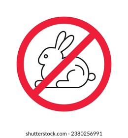 Forbidden Prohibited Warning, caution, attention, restriction label danger. No rabbit vector icon. Do not use hare sign design. No rabbit symbol flat pictogram. 