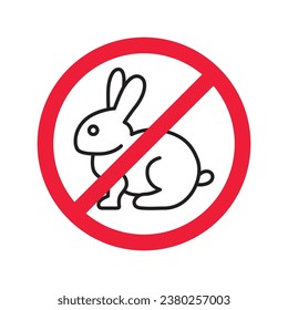 Forbidden Prohibited Warning, caution, attention, restriction label danger. No rabbit vector icon. Do not use hare sign design. No rabbit symbol flat pictogram. 