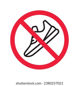 Forbidden Prohibited Warning, caution, attention, restriction label danger. No sneakers vector icon. Do not run sign design. No sport shoe symbol flat pictogram. No shoes