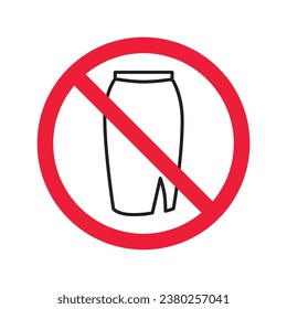 Prohibido Advertencia, precaución, atención, peligro de restricción. No hay mujeres que falten icono vector. No lleve un diseño de señalización de falda. No hay ningún símbolo de falda en un pictograma plano. Icono sin falda