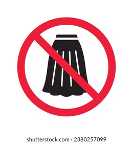 Prohibido Advertencia, precaución, atención, peligro de restricción. No hay mujeres que falten icono vector. No lleve un diseño de señalización de falda. No hay ningún símbolo de falda en un pictograma plano. Icono sin falda