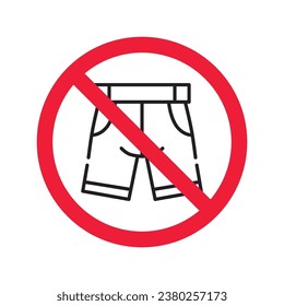 Prohibido Advertencia, precaución, atención, peligro de restricción. No hay icono de vector corto. No lleve un diseño de señas cortas. No hay ningún pictograma plano con símbolo corto. Icono de pantalones sin hombre