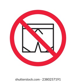 Forbidden Prohibited Warning, caution, attention, restriction label danger. No short vector icon. Do not wear short sign design. No shorts symbol flat pictogram. No man pants icon