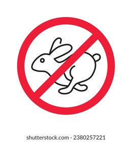 Forbidden Prohibited Warning, caution, attention, restriction label danger. No rabbit vector icon. Do not use hare sign design. No rabbit symbol flat pictogram. 