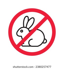 Prohibido Advertencia, precaución, atención, peligro de restricción. No hay icono del vector de conejo. No utilice el diseño de signos de liebre. No hay ningún pictograma plano con símbolo de conejo. 