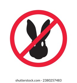 Forbidden Prohibited Warning, caution, attention, restriction label danger. No rabbit vector icon. Do not use hare sign design. No rabbit symbol flat pictogram. 