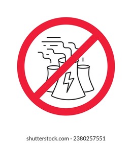 Avertissement interdit, prudence, attention, danger d'étiquette de restriction. Aucune icône vectorielle de centrale nucléaire. N'utilisez pas de panneaux d'énergie nucléaire. Aucun pictogramme de radiation à plat. Aucune icône de risque bio