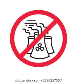 Prohibido Advertencia, precaución, atención, peligro de restricción. No hay icono del vector de la planta nuclear. No utilice el diseño de signos de energía nuclear. No hay ningún pictograma plano con símbolo de radiación. No hay ningún icono de peligro biológico