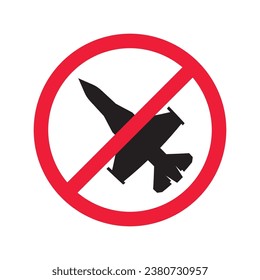 Prohibido Advertencia, precaución, atención, peligro de restricción. No hay icono del vector de chorro. No utilice el diseño de signos de combate de aviones. No hay ningún pictograma plano con símbolo de fuerza aérea. Sin avión