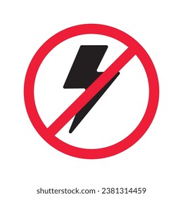 Forbidden Prohibited Warning, caution, attention, restriction label danger. No energy vector icon. Do not use charger sign design. No thunder symbol flat pictogram. No lightning