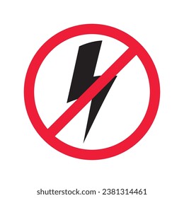 Forbidden Prohibited Warning, caution, attention, restriction label danger. No energy vector icon. Do not use charger sign design. No thunder symbol flat pictogram. No lightning