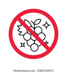 Forbidden Prohibited Warning, caution, attention, restriction label danger. No grape vector icon. Do not eat grape sign design. No grape fruit symbol flat pictogram.