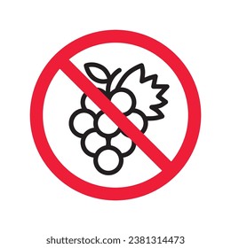 Forbidden Prohibited Warning, caution, attention, restriction label danger. No grape vector icon. Do not eat grape sign design. No grape fruit symbol flat pictogram.