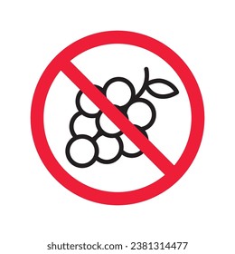 Forbidden Prohibited Warning, caution, attention, restriction label danger. No grape vector icon. Do not eat grape sign design. No grape fruit symbol flat pictogram.