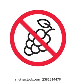 Forbidden Prohibited Warning, caution, attention, restriction label danger. No grape vector icon. Do not eat grape sign design. No grape fruit symbol flat pictogram.