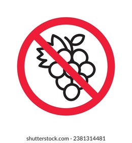 Forbidden Prohibited Warning, caution, attention, restriction label danger. No grape vector icon. Do not eat grape sign design. No grape fruit symbol flat pictogram.