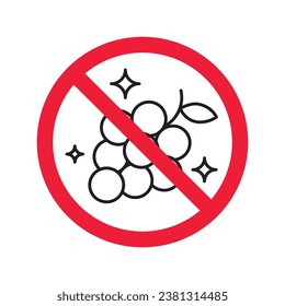 Forbidden Prohibited Warning, caution, attention, restriction label danger. No grape vector icon. Do not eat grape sign design. No grape fruit symbol flat pictogram.