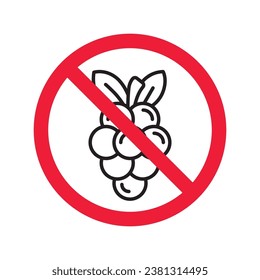 Forbidden Prohibited Warning, caution, attention, restriction label danger. No grape vector icon. Do not eat grape sign design. No grape fruit symbol flat pictogram.