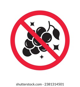 Forbidden Prohibited Warning, caution, attention, restriction label danger. No grape vector icon. Do not eat grape sign design. No grape fruit symbol flat pictogram.