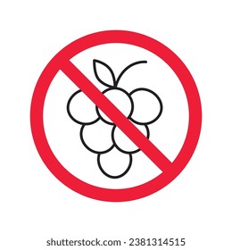 Forbidden Prohibited Warning, caution, attention, restriction label danger. No grape vector icon. Do not eat grape sign design. No grape fruit symbol flat pictogram.