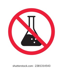 Forbidden Prohibited Warning, caution, attention, restriction label danger. No flask vector icon. Do not use toxic chemical elements sign design. No tube flask symbol flat pictogram.