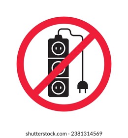 Forbidden Prohibited Warning, caution, attention, restriction label danger. No extension cord vector icon. Do not use extension cord sign design. No extension cord voltage symbol flat pictogram.