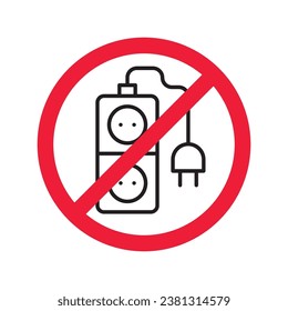 Forbidden Prohibited Warning, caution, attention, restriction label danger. No extension cord vector icon. Do not use extension cord sign design. No extension cord voltage symbol flat pictogram.