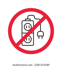 Forbidden Prohibited Warning, caution, attention, restriction label danger. No extension cord vector icon. Do not use extension cord sign design. No extension cord voltage symbol flat pictogram.