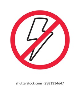 Forbidden Prohibited Warning, caution, attention, restriction label danger. No energy vector icon. Do not use charger sign design. No thunder symbol flat pictogram. No lightning