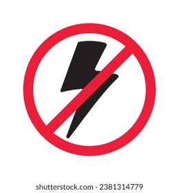 Forbidden Prohibited Warning, caution, attention, restriction label danger. No energy vector icon. Do not use charger sign design. No thunder symbol flat pictogram. No lightning