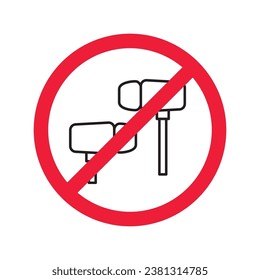 Forbidden Prohibited Warning, caution, attention, restriction label danger. No earbuds vector icon. Do not use earbuds sign design. No headphones symbol flat pictogram. No ear buds