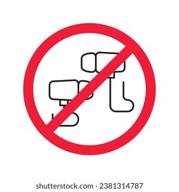 Forbidden Prohibited Warning, caution, attention, restriction label danger. No earbuds vector icon. Do not use earbuds sign design. No headphones symbol flat pictogram. No ear buds