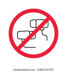 Forbidden Prohibited Warning, caution, attention, restriction label danger. No earbuds vector icon. Do not use earbuds sign design. No headphones symbol flat pictogram. No ear buds