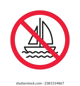 Forbidden Prohibited Warning, caution, attention, restriction label danger. No cruise vessel vector icon. Do not use ship sign design. No vessel symbol flat pictogram. No cruise